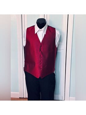 Claret Dark Apple Red Herringbone Closed Back Vest Wedding Prom Men’s XL X-Large